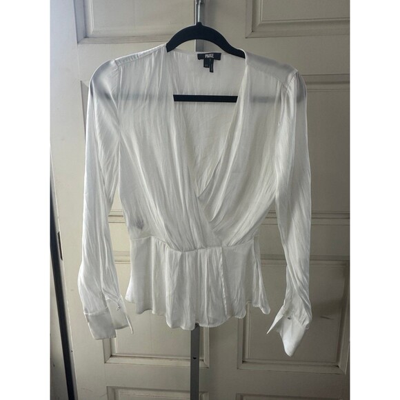 PAIGE Women's Vistah Surplice Front Pleats Peplum Long Sleeve Blouse XS - Picture 3 of 12